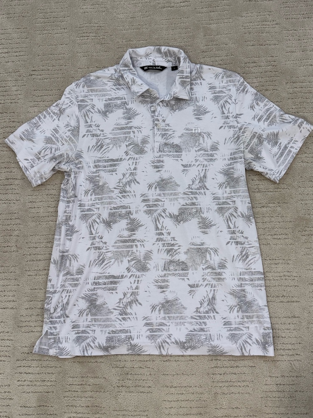 Travis Mathew Light Gray Tropical Print Polo